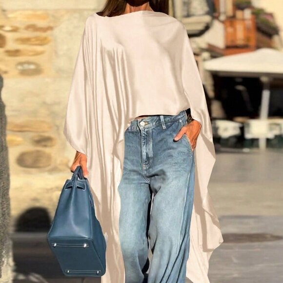 Khaki Casual Women's Asymmetrical Long Shirt - Picture 3 of 4